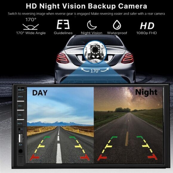 CAR STEREO - Touchscreen Radio + Backup Camera System - Android Apple Media NEW - Picture 2 of 5